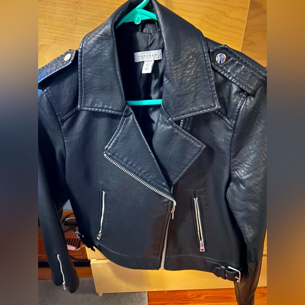 TOPSHOP Faux Leather Moto Jacket US 8 Petite